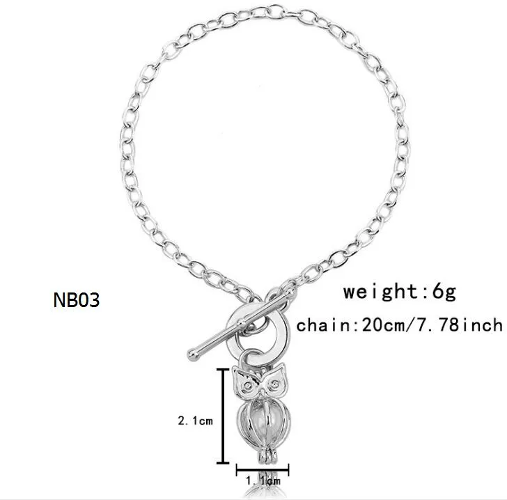 Natural Ostra Pérola Charm Bracelet Golfinho Coruja Concha Gaiola Medalhão Pingente Pulseiras de Prata Mão Cadeia de Jóias Mix 15 estilos