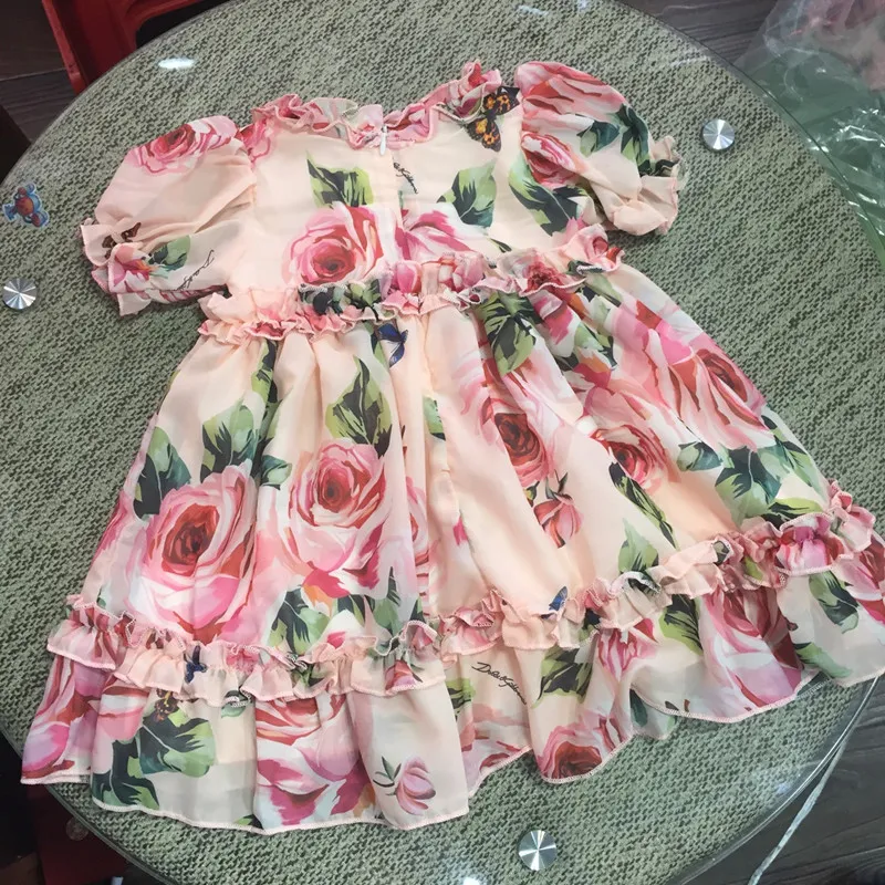 Vêtements pour enfants printemps été princesse robe de bal Rose robe imprimée florale robes de soirée mode enfant fille Dresses7076825