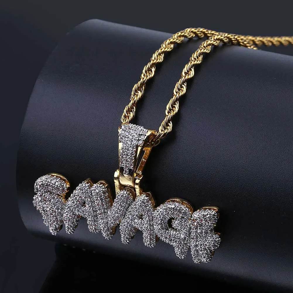 M nner Iced Out SAVAGE Buchstaben Anh nger Halskette Goldfarbe