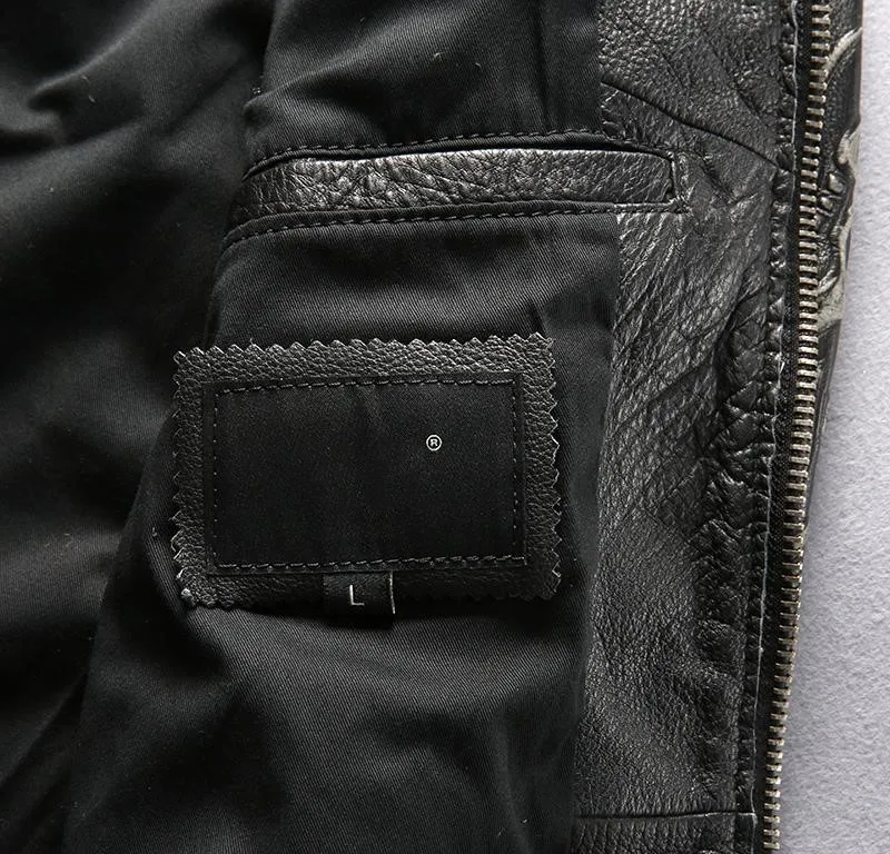 Waschende Vintage schwarze Rindslederjacken Flug 41 Stehkragen Herrenjacke aus echtem Leder