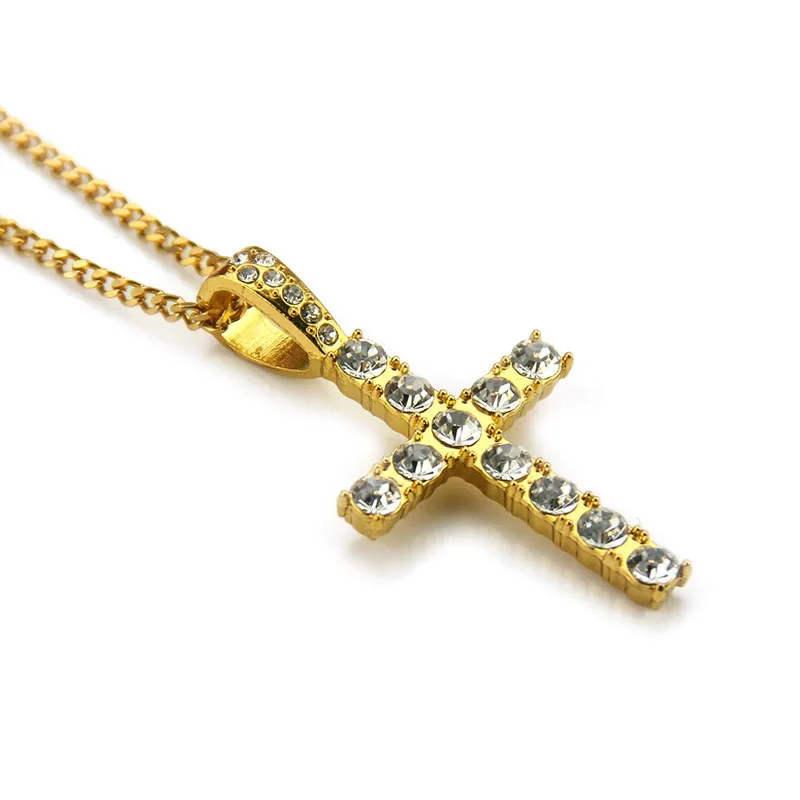Hip Hop Iced Out Crystal Gold Plated Cross Pendant Necklaces For Men Women Jewelry Fashion Party Club Decor