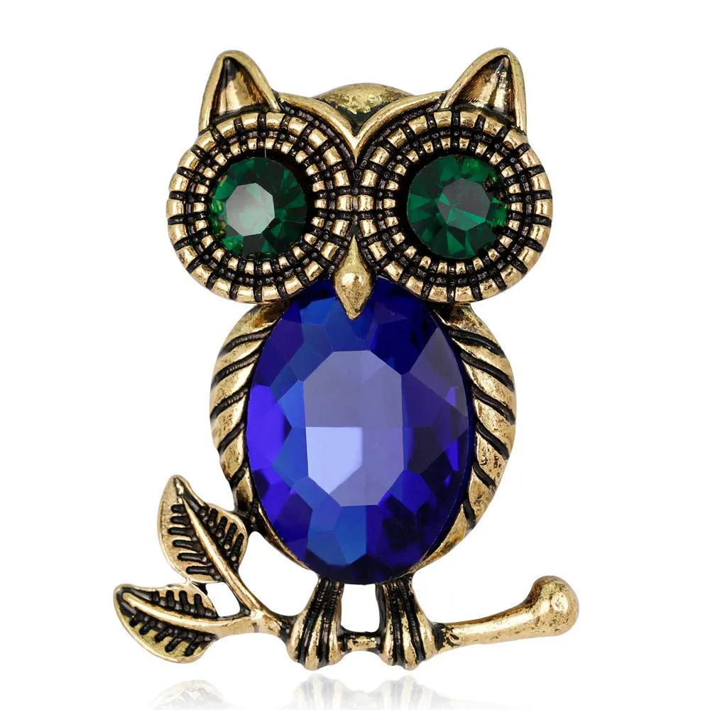 3 färger Rhinestone Retro Owl Pin Brooch Designer Brosches Badge Metal Enamel Pin Broche Kvinnor Lyx Smycken Party Decoration