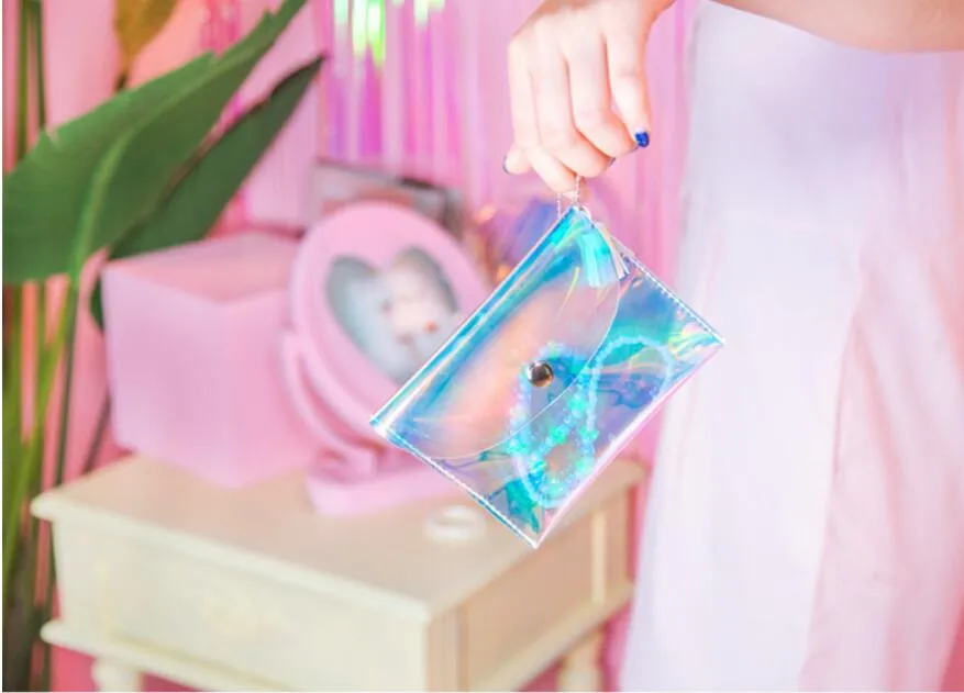 Bentoy Moda Lucency Kadınlar Para Cüzdan Hologram Sikke çanta Kılıfı Lazer Kısa Debriyaj Banka Kartı Tutucu Zarf Çanta