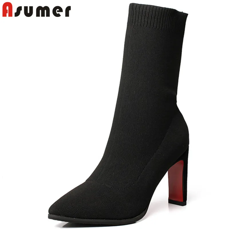 ASUMER plus size 34-48 autumn winter boots pointed toe ankle boots for women super high heels ladies classic sock 2018 new