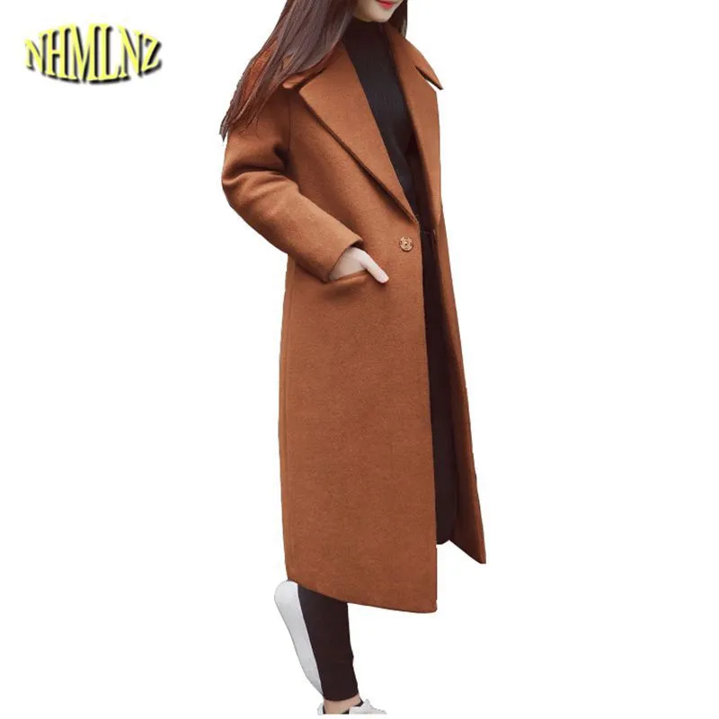 2018 Autumn Winter New Warm Women Woolen Jacket Fashion Long Section Slim Outerwear Elegant Korean Ladies Coat Temperament LY180