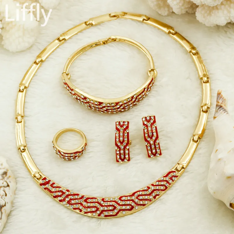 2018 New Fashion Italy Crystal Necklace Red Stripe Enamel Jewelry African Jewelry Set Dubai Bridal Sets 3 869 DHgate