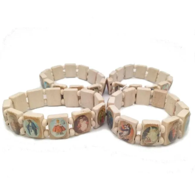 Houten kralenarmband Jezus Maria Heilige heiligen Barmarmbanden christelijke katholieke sieraden geschenk religieuze rozenkrans elastische bracel1526041