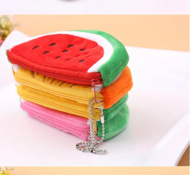 Plush zipper pencil bags for schools fruit pen pouch fashion lady makeup bag cosmetic holder cute kids coin purse