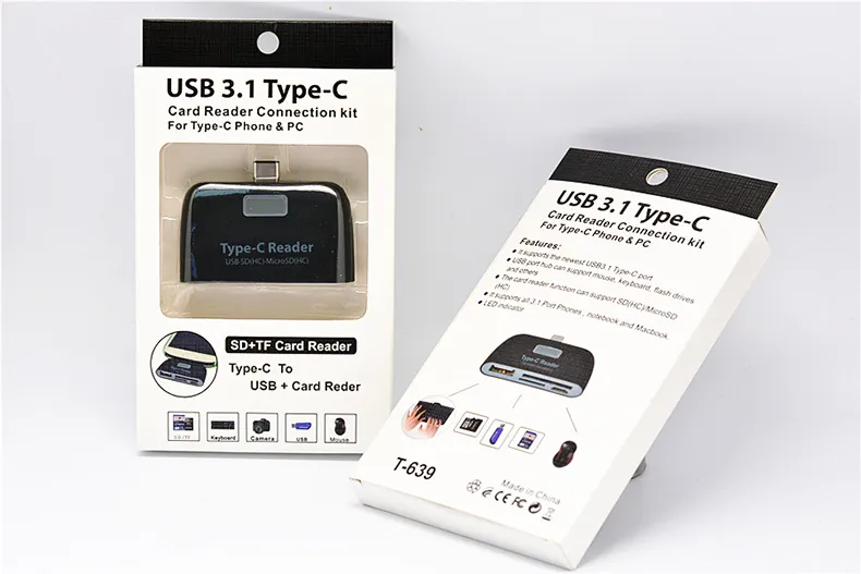 4 In1 USB 3.1 Type C USB-C TF SD 마이크로 SD OTG 카드 리더기 흰색 검정색 Macbook 전화 태블릿