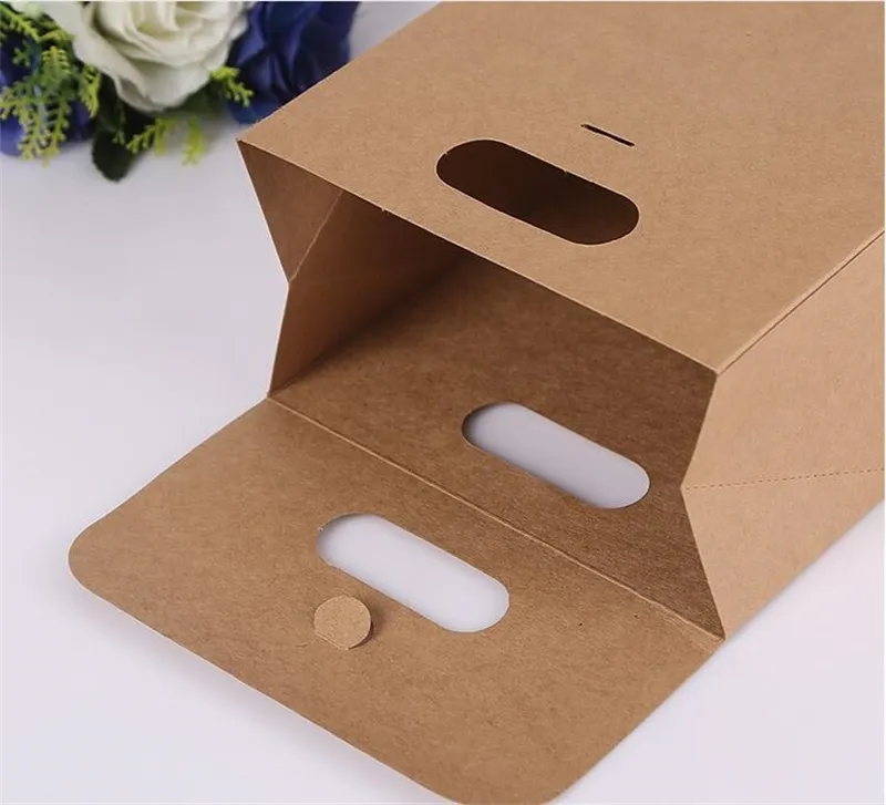 Brown Kraft Paper Bag Foldbar Te Food Packing Påsar Candy Present Wrap Box Handväska för bröllopsfest Favor Leveranser 1 2HQ YY4459192