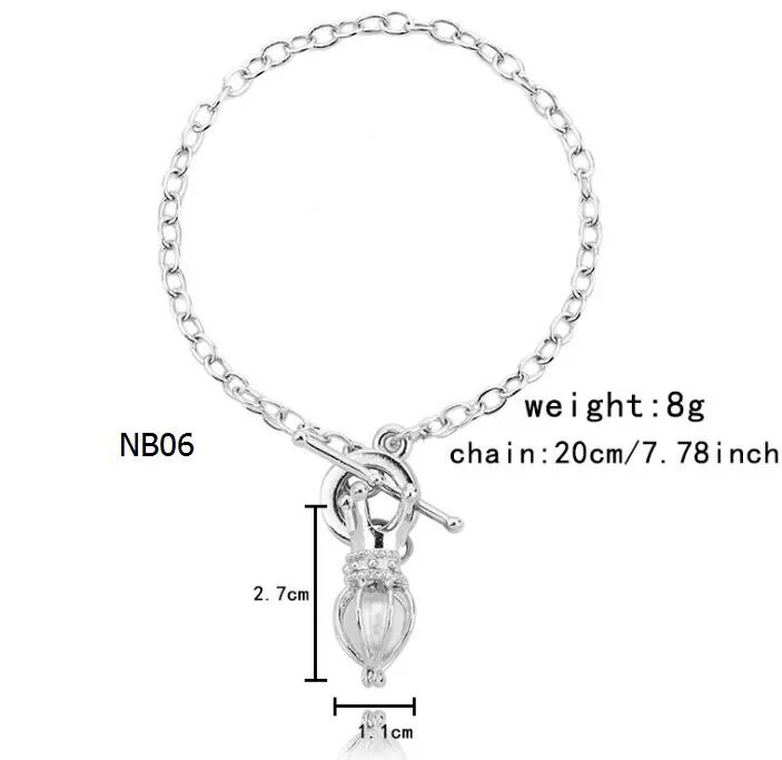 Natural Oyster Pearl Charm Armband Dolphin Owl Conch Cage Locket Pendant Armband Silver Hand Chain Smycken Mix 15 stilar