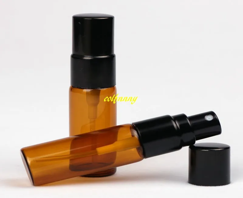 50 adet / grup Ücretsiz Kargo 16 MM DIA 3 ml Amber cam Sprey Parfüm şişesi 5 ml Boş Uçucu yağ Perfum şişe kahverengi sprey şişeleri