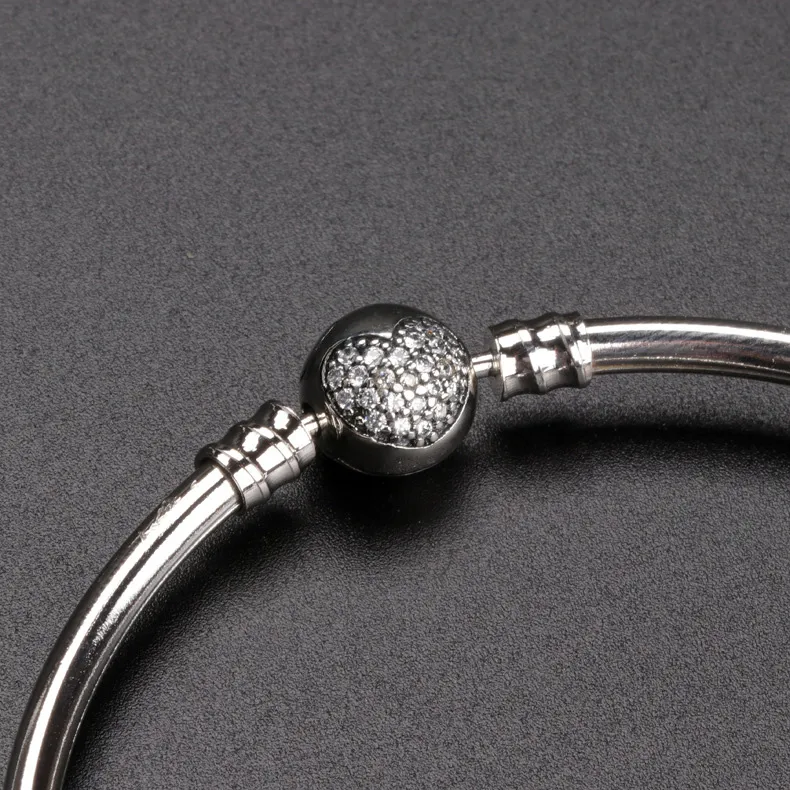 Herzförmige CZ-Diamant-Verschluss-Armreif-Sets, Originalverpackung für Pandora-Charm-Armbänder aus 925er-Sterlingsilber, Damen-Hochzeitsschmuck