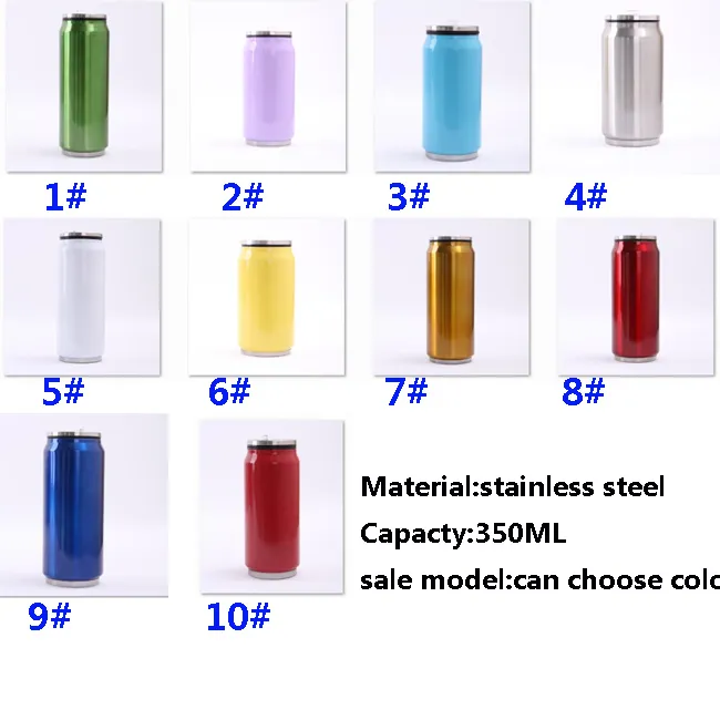 350 ML Cola Can Bouteille D'eau Tasse En Acier Inoxydable Sport Isolé Mup Tasse Sith Paille Couvercles 10 Couleurs WX9-418