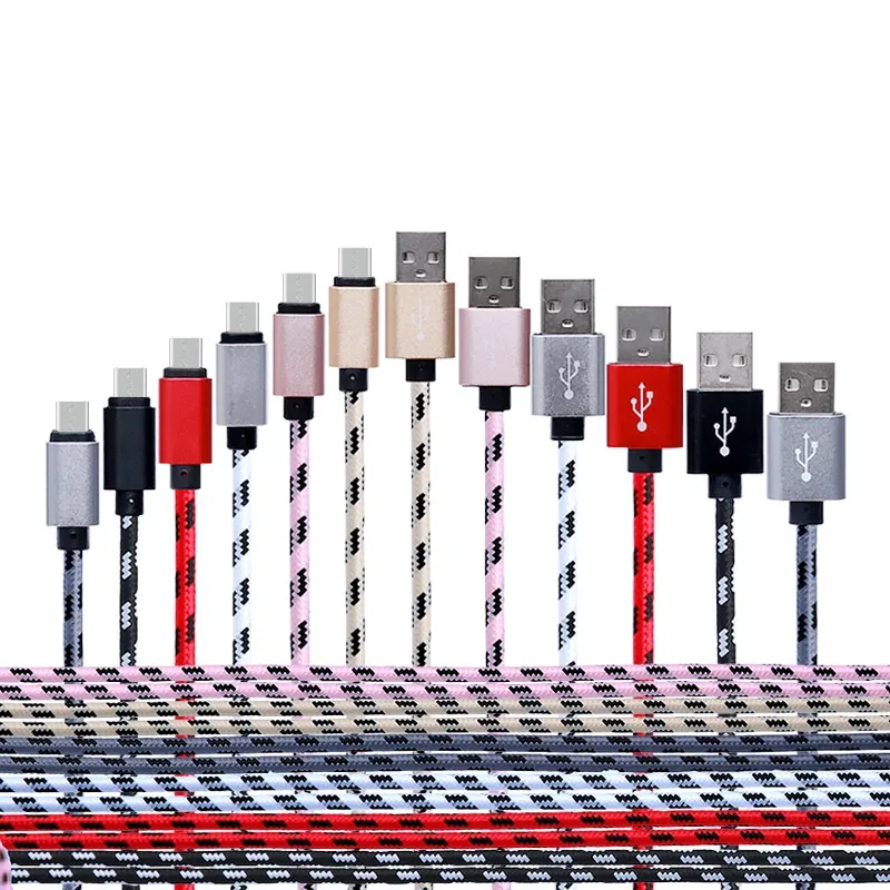 Micro câbles en tissu tressé 1m 2m 3m câble de chargement de données usb en alliage d'aluminium pour samsung s4 s6 s7 htc lg pour téléphone sony 5 6 7 plus