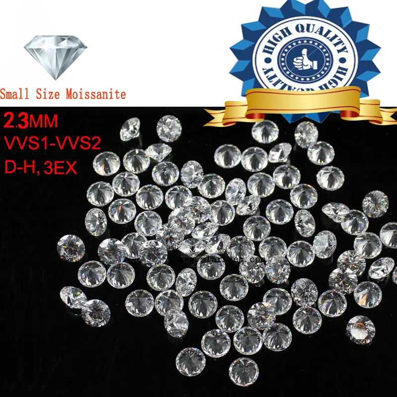 2 unids/lote tamaño pequeño 2,3mm color blanco moissanita redondo brillante piedra moissanita suelta para la fabricación de joyas