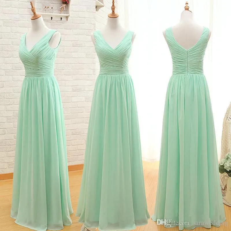 Mint Green Long Chiffon Bridesmaids Dress 2020 A Line Pleated Beach Bridesmaid Dresses Maid of Honor Wedding Guest Gowns