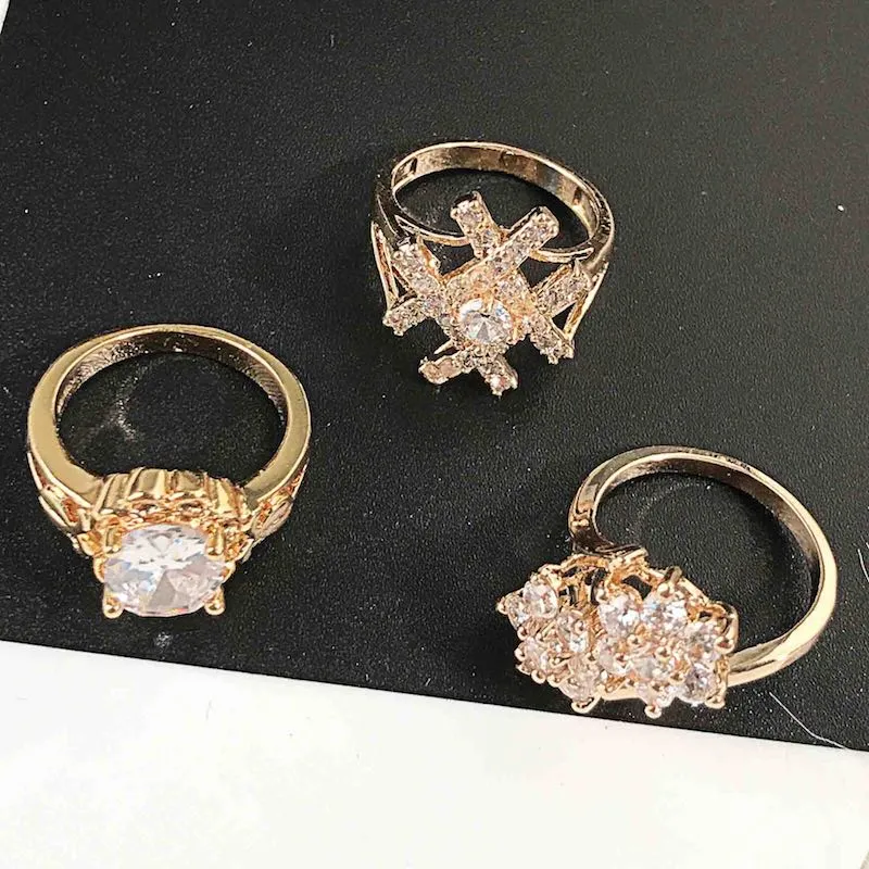 Europe Trendy Shiny Zircon Band Rings Colorful Rhinestone Delicate Women Crystal Wedding Ring Fashion Jewelry Mix1003962