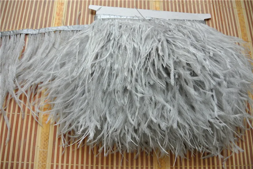 light grey ostrich feather trimming fringe ostrich feather fringe feather trim 5-6inch in width for sew craft custom323Z