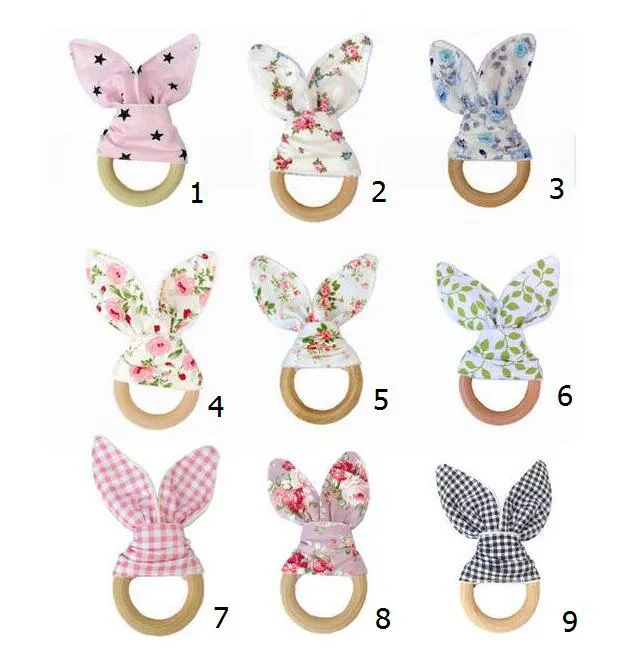 50pcs Infant baby INS Teethers Teething Ring Natural Wood Circle Soft Terry cloth cotton Teeth Practice boutique YE015