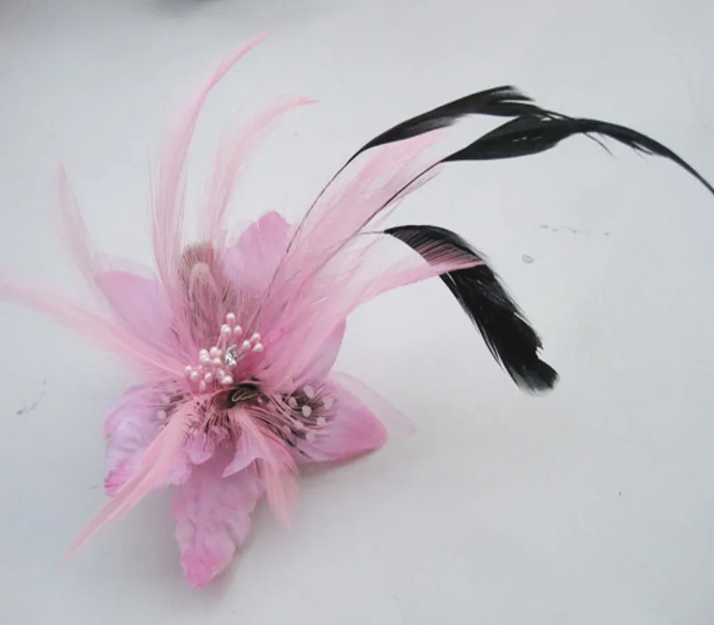 Chiffon Rose Fabric Flower Wedding Corsage Pin Brooch med fjäderhandledblommor Kläder Accsseries Hair Accsseries6820182