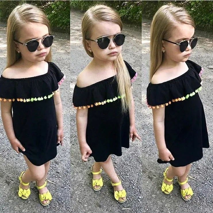 Cute Baby Girls Dress Summer Toddler Girls Clothes Multi colori Off spalla nappe Dress Princess Party Kids Dress Bambini Abbigliamento 1-6Y
