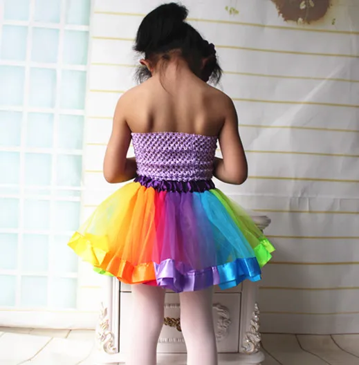 Bebê Roupa Da Menina Da Criança Rainbow Tutu Saia Crianças Saia de Tule Crianças Meninas Dança Pettiskirt Bonito Dancewear Princesa Ballet Saia 1-9Y