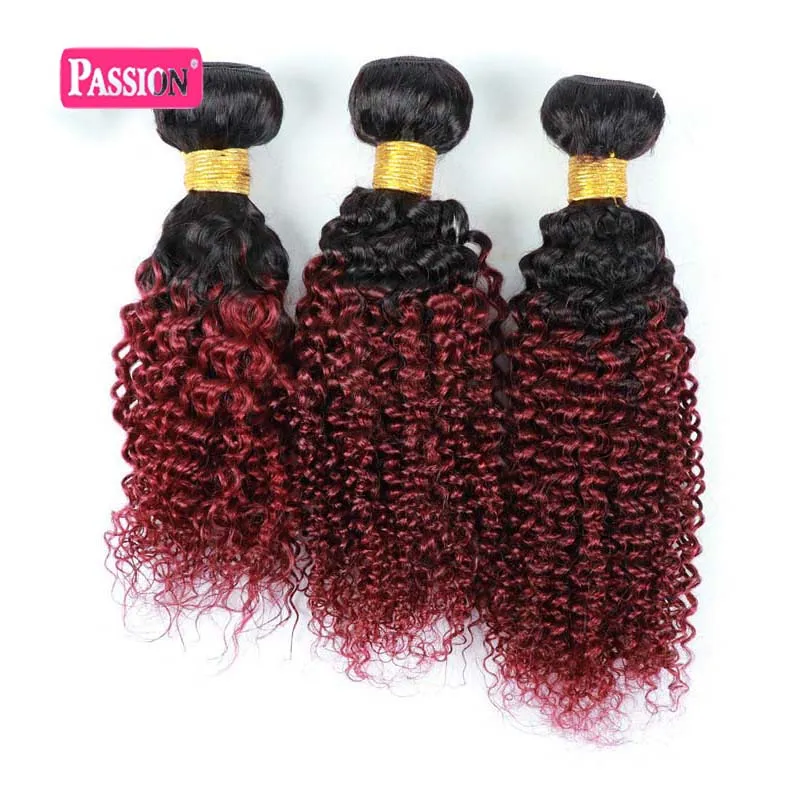 Brasilianska Ombre Burgundy Human Hair 3 Bundles Färgad 1B / 99J Två ton Kinky Curly Virgin Hair Weave Billiga Brasilianska Human Hair Extensions