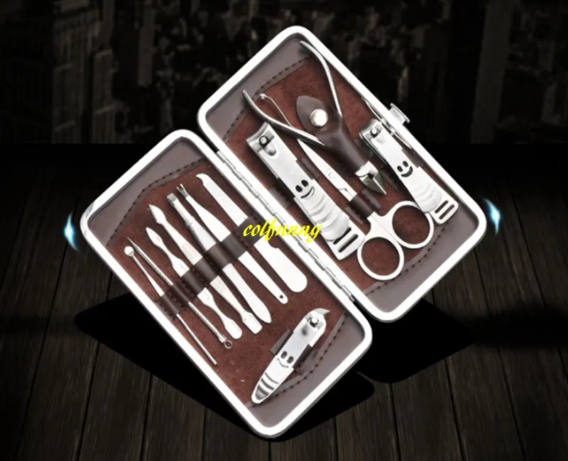 Kit 12 in di manicure unghie in acciaio inossidabile Strumenti la cura delle unghie Punta delle dita Tagliaunghie Clipper File Pinzette a forbice5630333