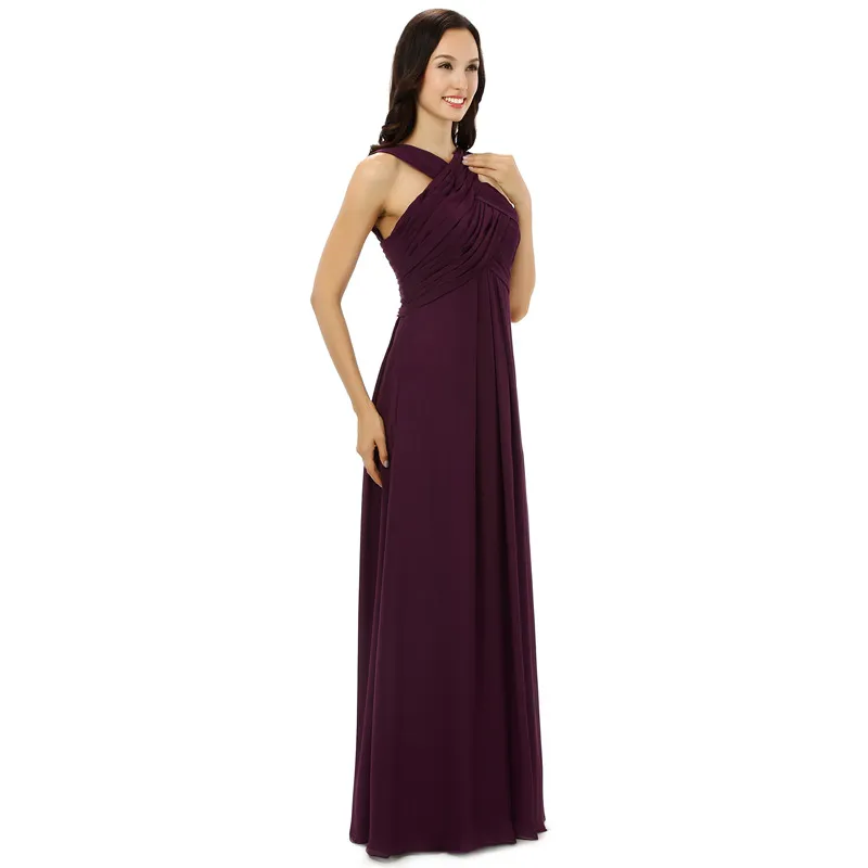 Burgundy Chiffon Bridesmaid Dresses Halter Floor Length Wedding guest dress Floor Length Bridesmaid Dress Cheap