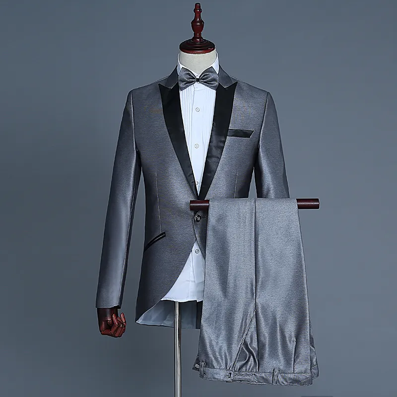 Nouveau mode un bouton brillant gris marié Tuxedos hommes costumes formels hommes portent des costumes de dîner de bal de mariage sur mesure (veste + pantalon + cravate) NO; 805