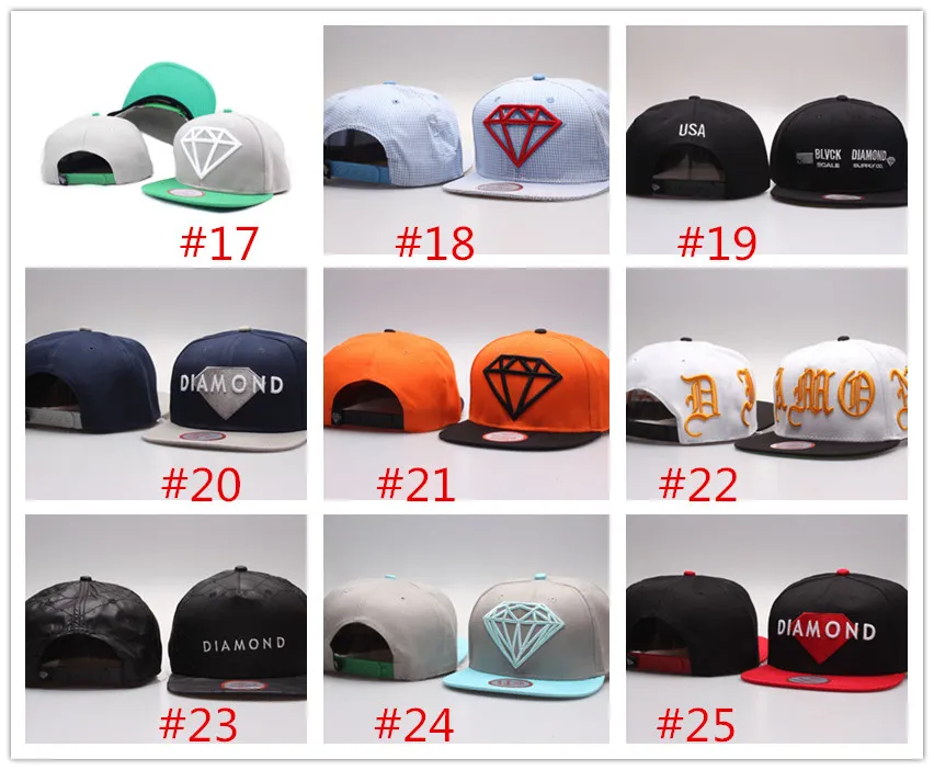 Großhandel verstellbare Hüte Sporthut Snapback Diamond Snapbacks Baseball Caps Unisex Basketball Fußball Diamond Caps Mischungsauftrag