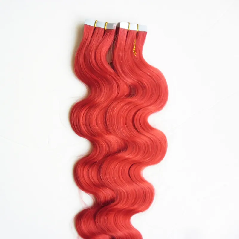 RED Tape Hair Extensions 12" 14" 16" 18" 20" 22" 24" 26" PU Skin Weft 100g Body Wave Tape In Human Hair Extensions Double Drawn