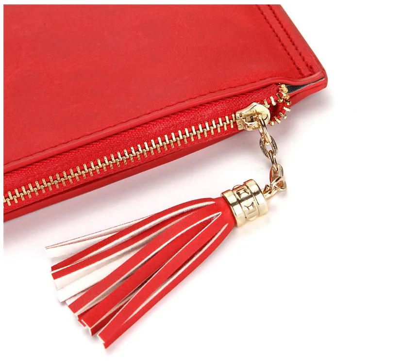 Damska Bifold PU Skóra Uchwyt na Multi Karty Portfel Z Lustrem Kosmetycznym I Tassel Zipper Kieszonkowy Telefon Portfel Sprzęgła Perfect for Prezent