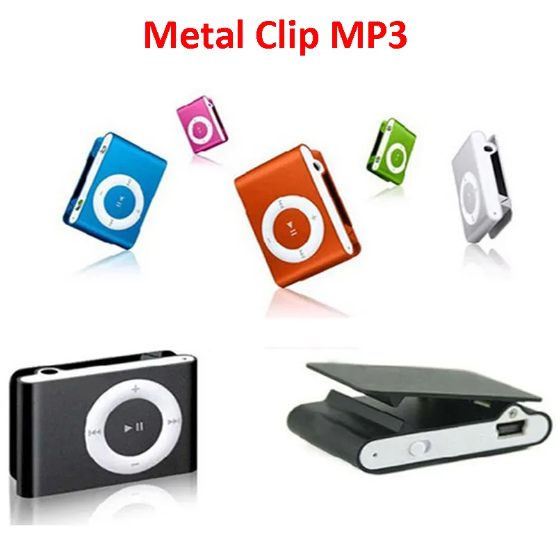 Mini Metal Klip MP3 Çalar Spor Müzik Çalarlar ile Micro SD / TF Kart Yuvası Yok Hafıza Kartı Kulaklık USB Kablosu Yok LCD Ekran olmadan