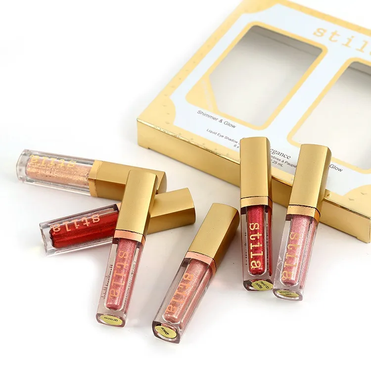 Stila 6 stks oog voor elegantie vloeibare schaduw set make-up oogschaduw lipstick lip glanst palet door DHL