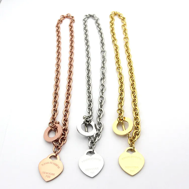 famous brand jewerly 316L titanium Steel 18K gold plated necklace short chain silver man heart necklace pendant for women couple gift