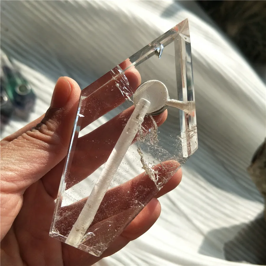 high quality Natural clear Crystal Smoking Pipe pentagonal strainer quartz stone tobacco pipe healing rhomboid point with filter