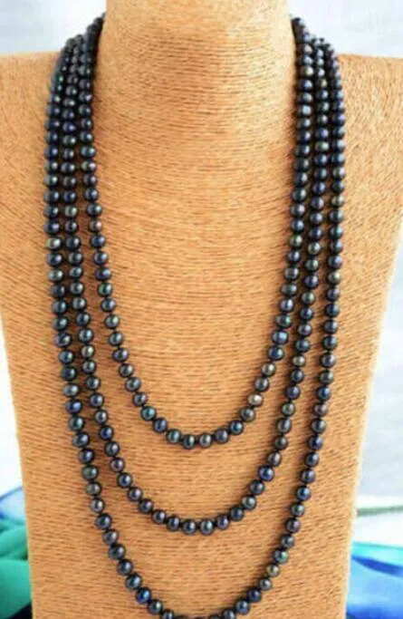 LL 8-9mm collier de perles rondes tahitiennes bleu paon 49 pouces