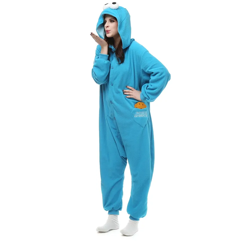 Cookie Monster Cartoon Kigurumi Polar Fleece Costume per adulti per Halloween Carnival New Year Party Welcome Drop 253s