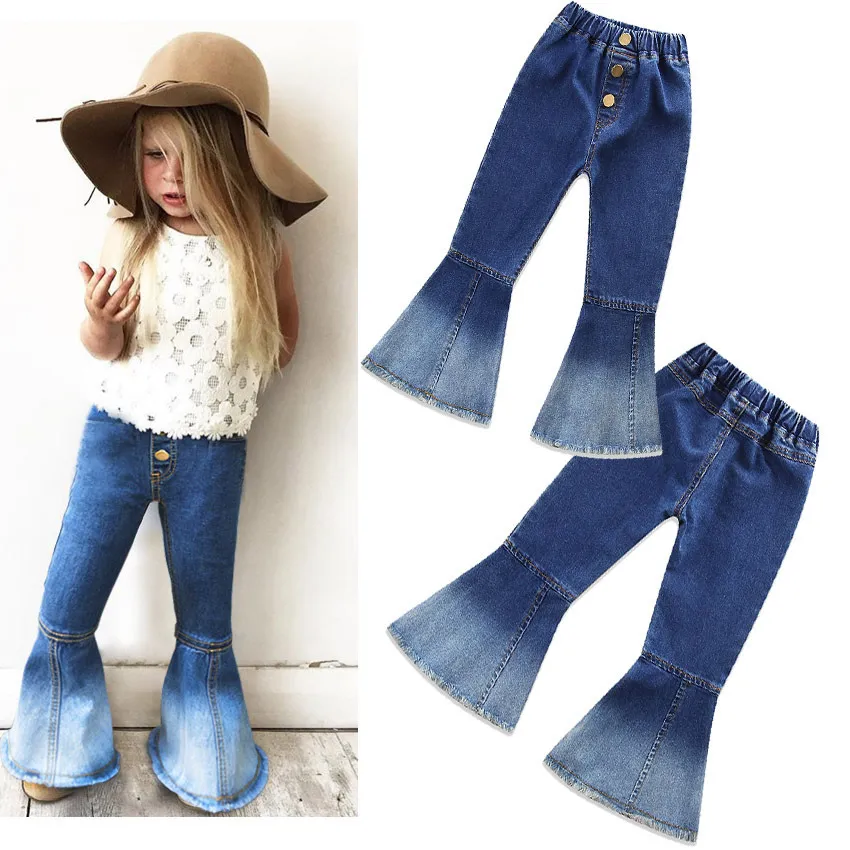 Ins baby flickor jeans barn klocka botten byxor vintage barn denim byxor byxor 13639