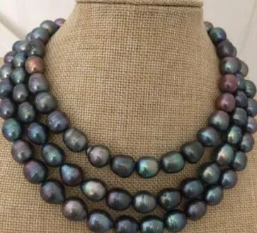 superbe collier de perles noires de Tahiti 12-13 mm 38 pouces en argent 9252767