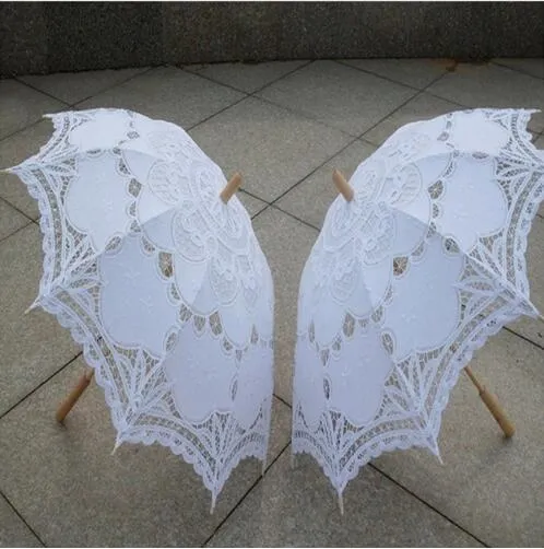 클래식 다색 고귀한 궁전 스타일의 긴 팔 웨딩 신부 우산 자수 깅엄 레이스 파라솔 레이스 우산 9664948