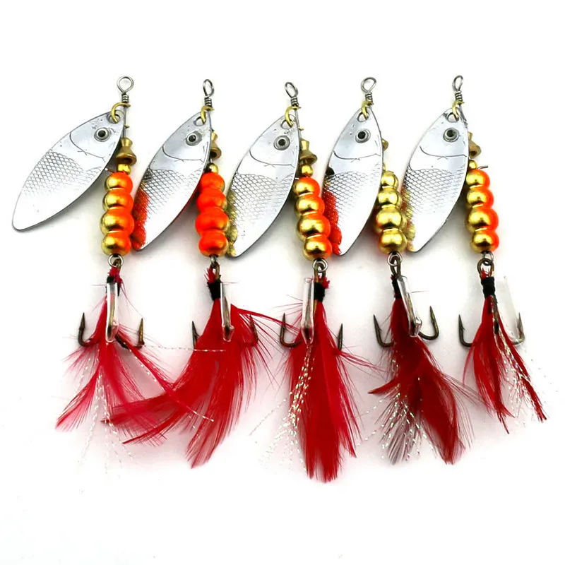 Rotatable Feather Fishing Hooks With Rooster Tail, Spinner Spoon