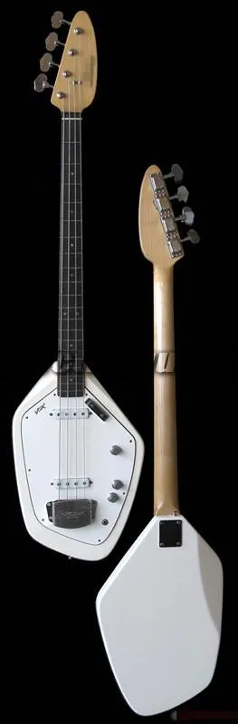 Custom 4 strängar 60s IV vit elektrisk basgitarr Sällsynt form Fast kropp, Maple Neck Dot Inlay, White Pickguard, Chrome Hardware