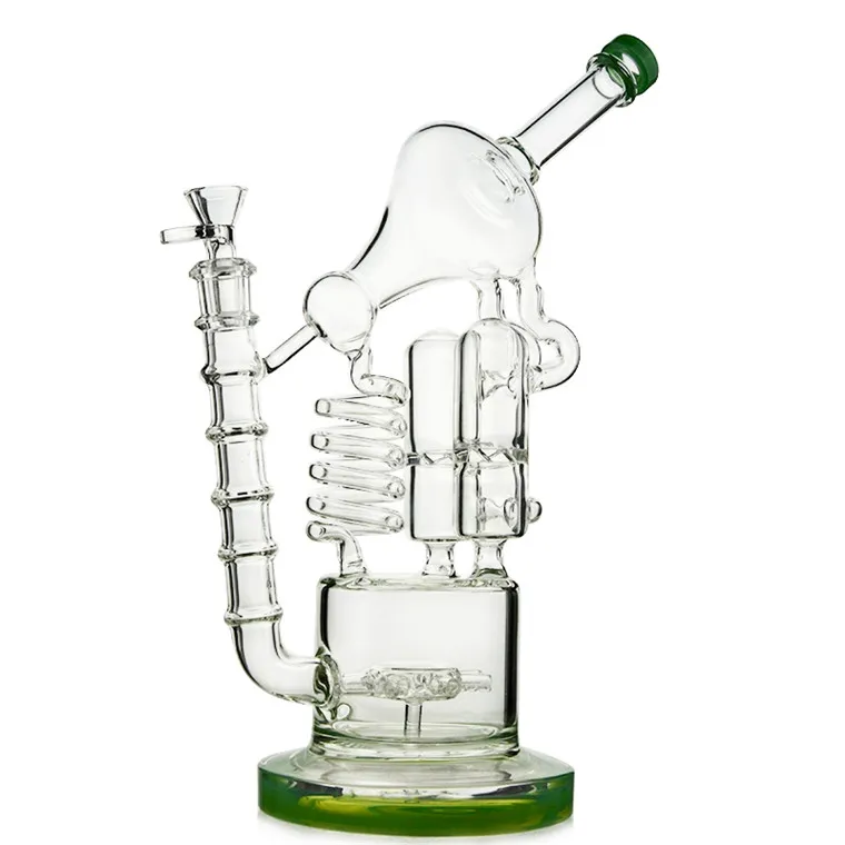 Huge Recycler Glass Bong Thick Base Dab Oil Rig Coil Bongs Birdcage Big Water Pipe Bubbler Honeycomb Perc with Bowl WP558