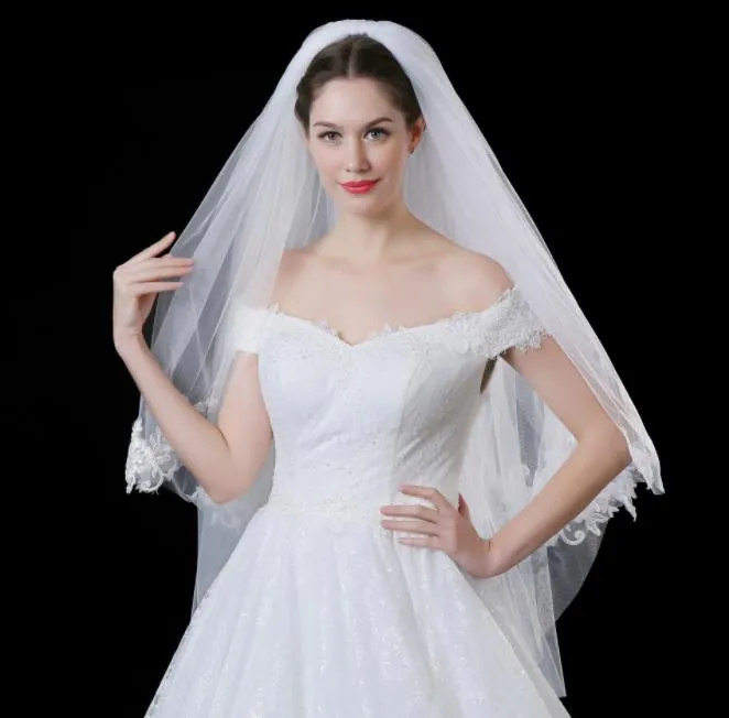 New veil wedding dress wedding wedding double veil, European and American Bride lace veil white