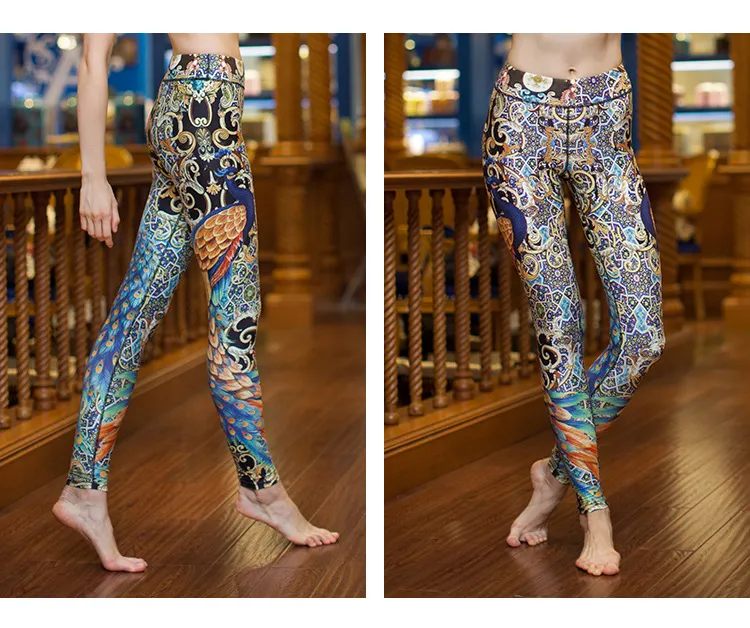 Women s Peacock Print High Waisted Yoga Leggings for Autumn Winter Fitness