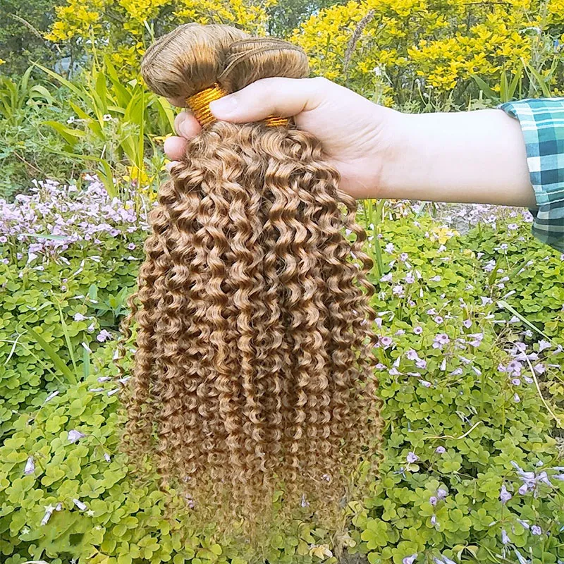 Kolorowe peruwiańskie włosy 3 wiązki perwersyjne kręcone tanie 27 miodowe blond włosy Brazylijskie peruwiańskie malezyjskie dziewicze ludzkie włosy 1926536