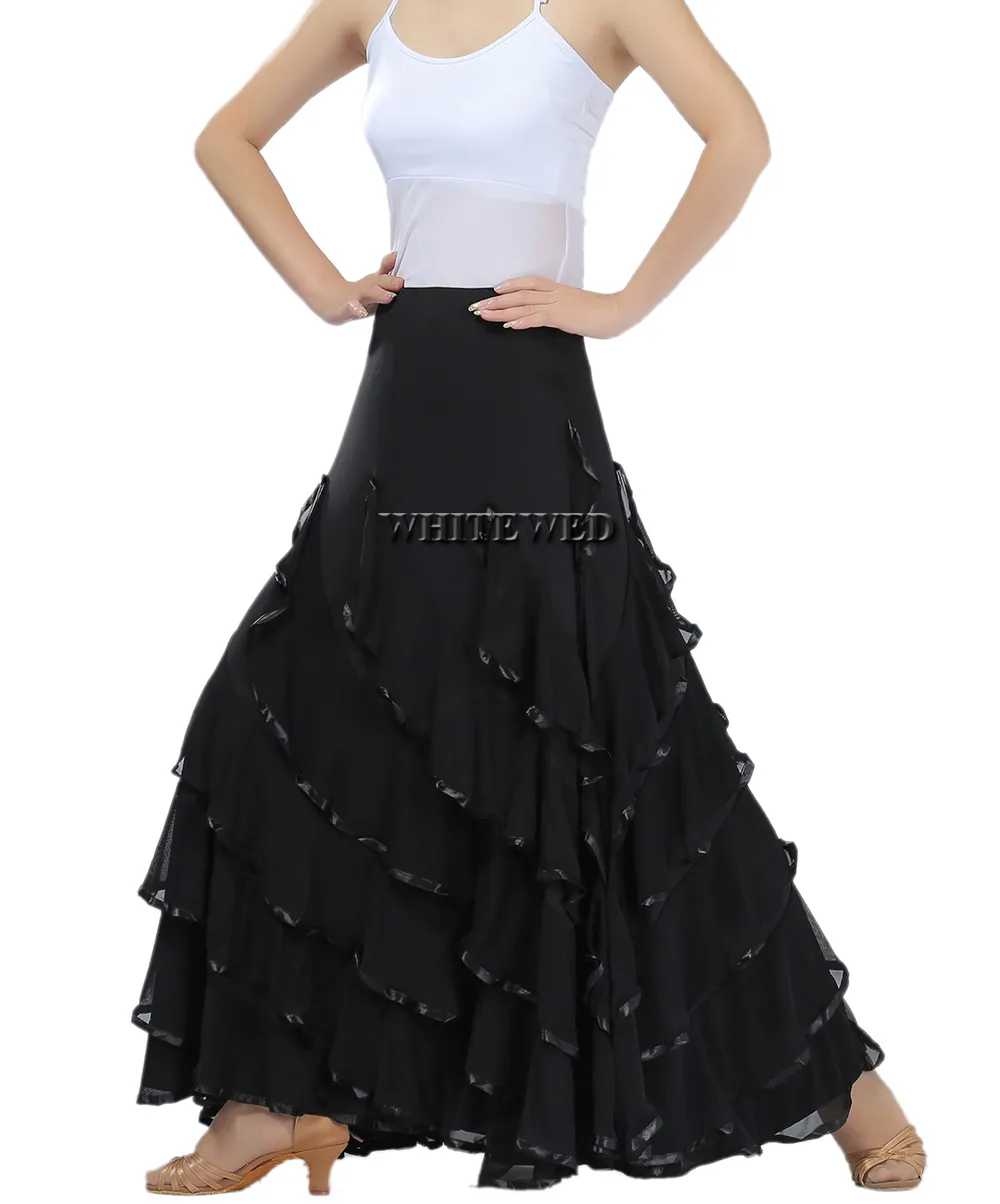 Happy Dance Flamenco Folklorico Practice Dancers Costumes Skirts Long Full Circle Knit Flamenco Ballroom Latin Dance Skirt Costume Cheap